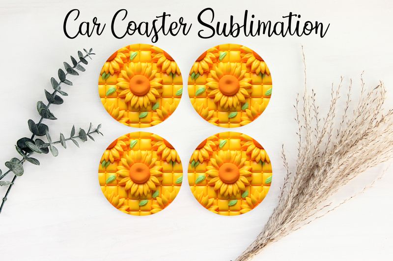 Car Coaster Sublimation Print - Puff Yellow Flowers 2