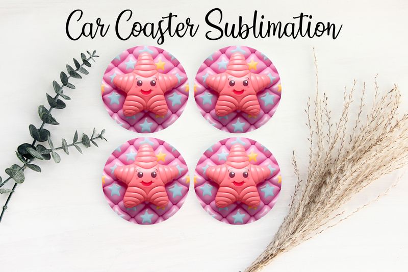 Car Coaster Sublimation Print - Puff Pink Stars