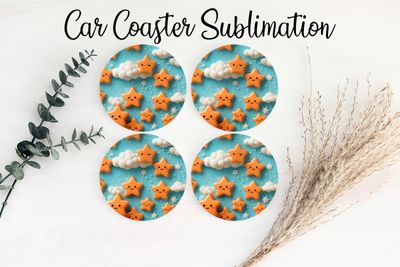 Car Coaster Sublimation Print - Puff Orange Stars