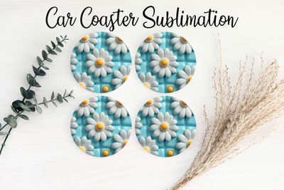 Car Coaster Sublimation Print - Puff White Flowers