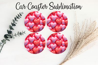 Car Coaster Sublimation Print - Puff Pink Red Hearts