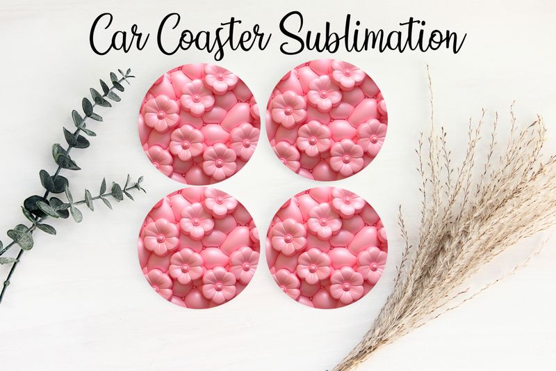 Car Coaster Sublimation Print - Puff Cute Pink Flower