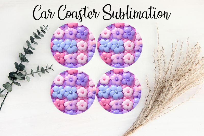 Car Coaster Sublimation Print - Puff Pastel Flowers