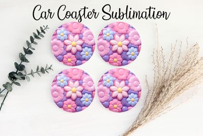 Car Coaster Sublimation Print - Puff Pastel Flowers 2
