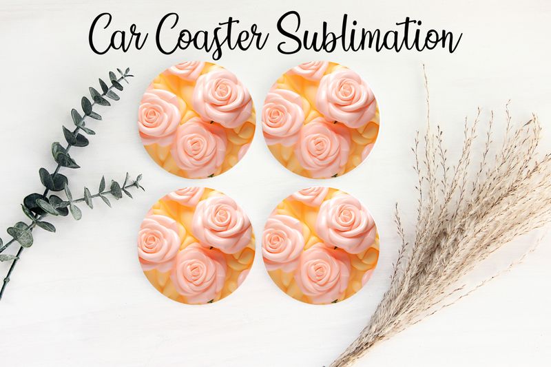 Car Coaster Sublimation Print - Puff Pink Rose