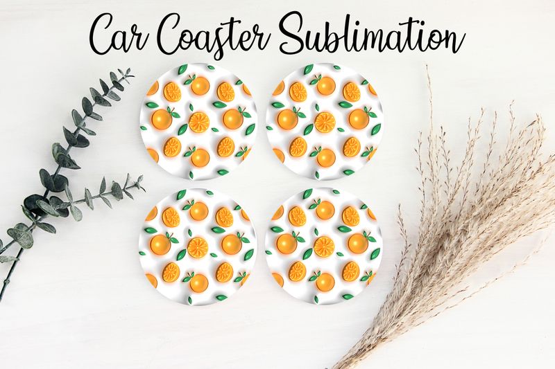 Car Coaster Sublimation Print - Puff Oranges