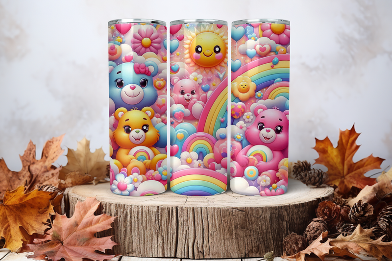 20oz Sublimation Tumbler Wrap Print - Cute Bears Rainbow Sun