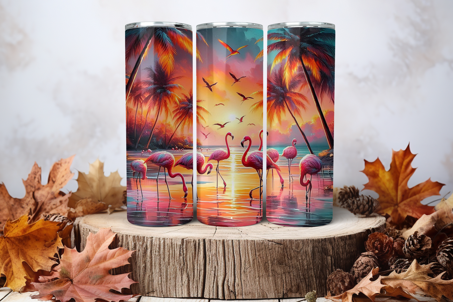 20oz Sublimation Tumbler Wrap Print - Flamingo Sunset