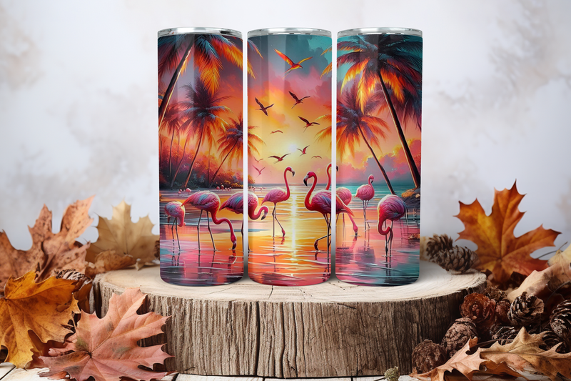 20oz Sublimation Tumbler Wrap Print - Flamingo Sunset