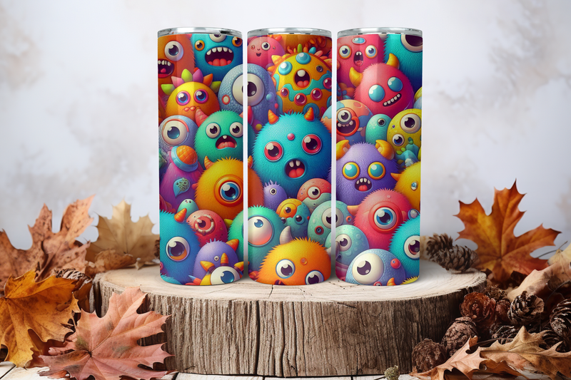 20oz Skinny Sublimation Tumbler Wrap Print - Colourful Monsters