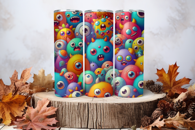 20oz Skinny Sublimation Tumbler Wrap Print - Colourful Monsters