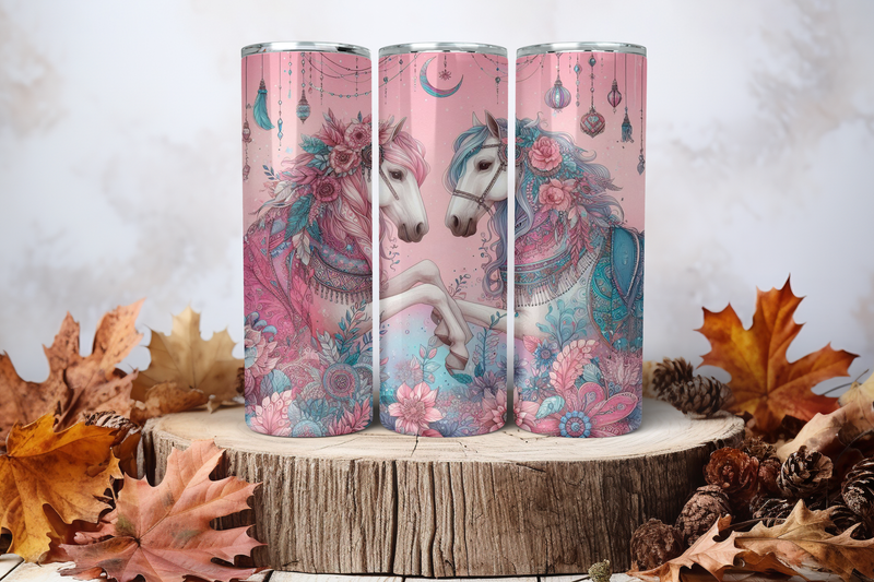 20oz Skinny Sublimation Tumbler Wrap Print - Boho Horses
