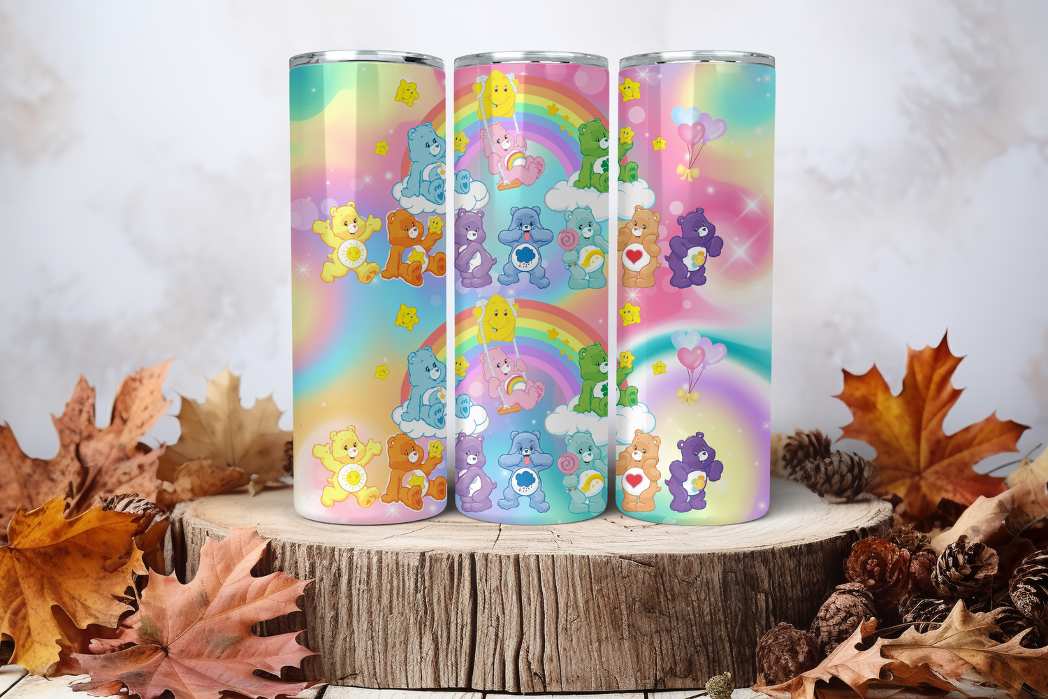 20oz Sublimation Tumbler Wrap Print - Cute Bears Rainbow Pastel