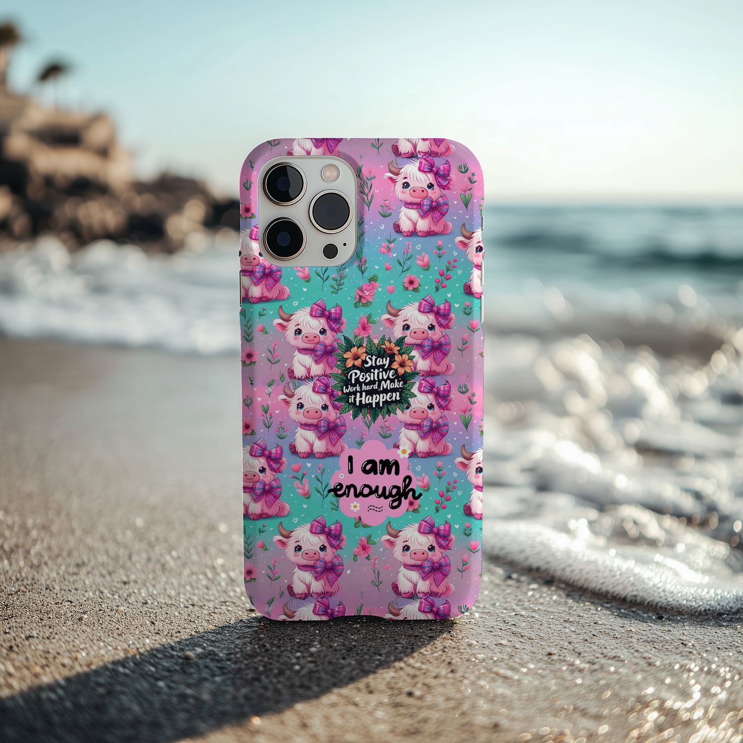 Highland Cow I Am Enough Stay Positive Phone Case