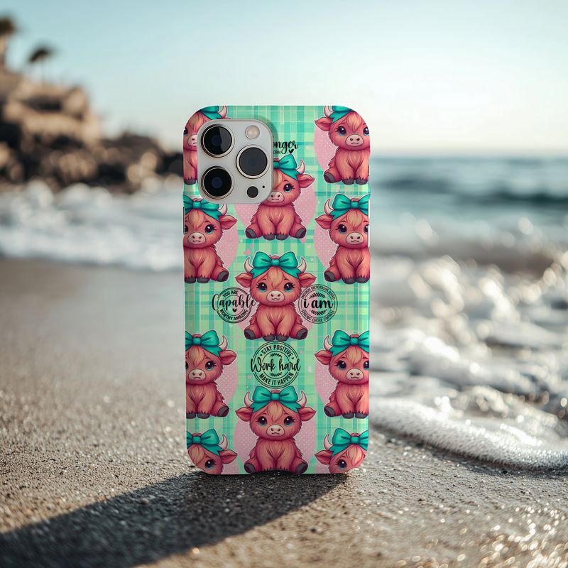 Highland Cow With Green Bows Affirmation Phone Case