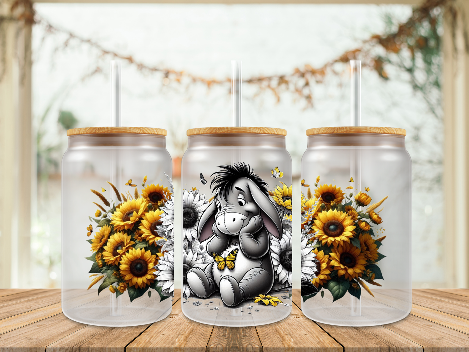 Double Sided Eeyore Black &amp; White With Sunflowers