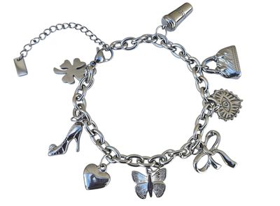 Self Love Silver-Tone Stainless Steel Charm Bracelet