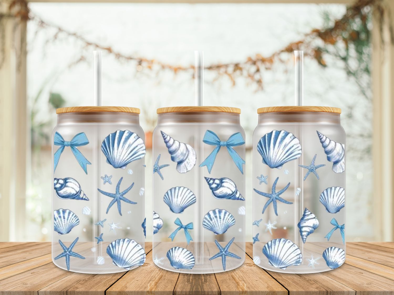 Double Sided Blue Seashells