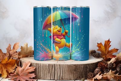 20oz Skinny Sublimation Tumbler Wrap Print - Pooh Umbrella