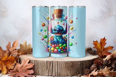 20oz Skinny Sublimation Tumbler Wrap Print - Stitch M&amp;Ms