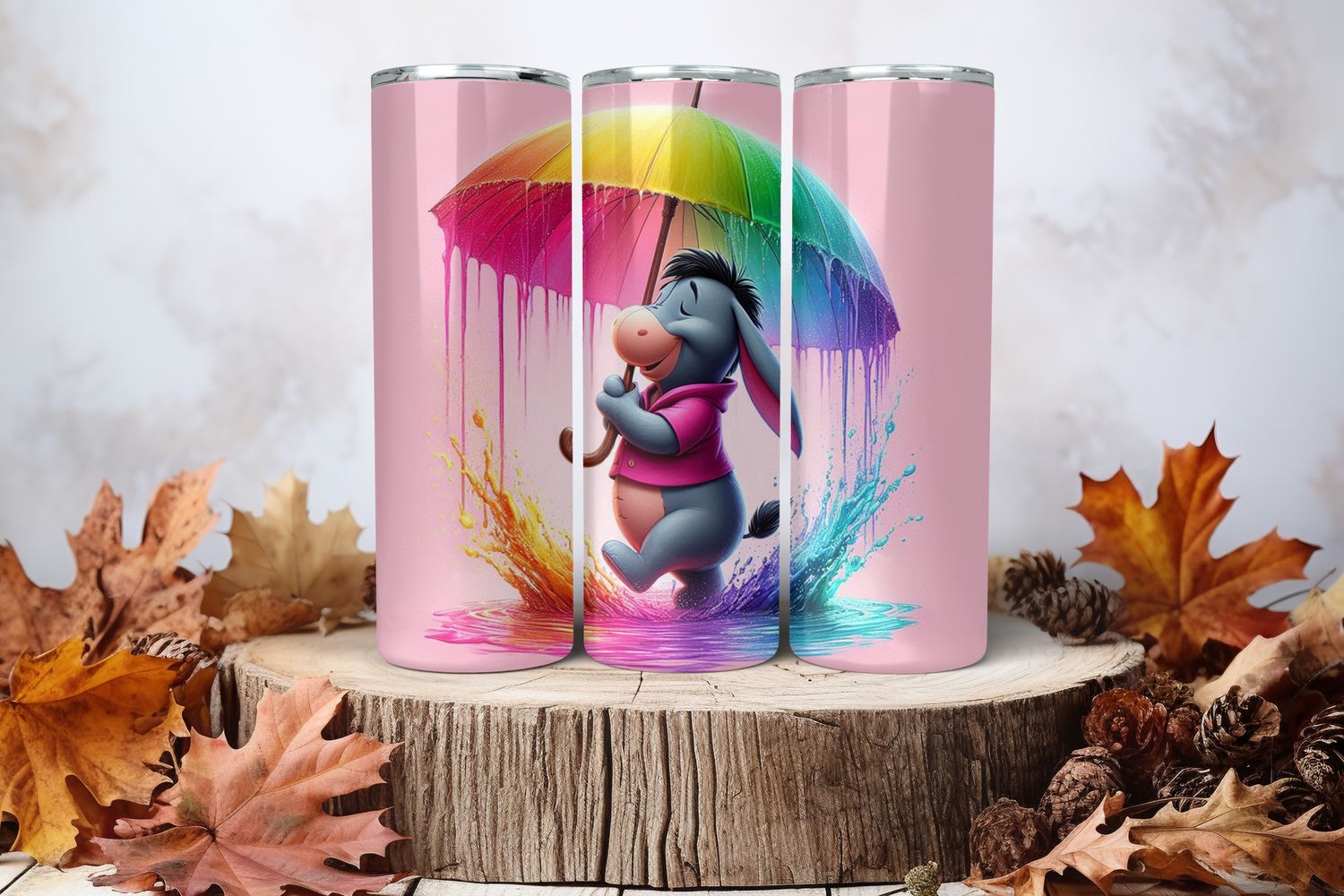 20oz Skinny Sublimation Tumbler Wrap Print - Eeyore Umbrella