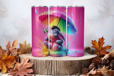 20oz Skinny Sublimation Tumbler Wrap Print - Eeyore Umbrella Butterfly