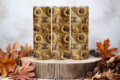 20oz Sublimation Tumbler Wrap Print - Gold Sunflowers Luxury
