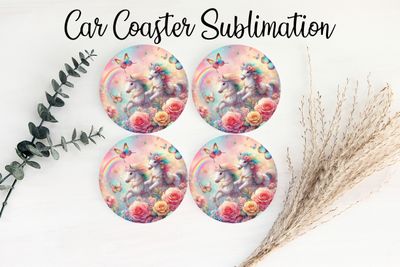 Car Coaster Sublimation Print - Horses Rainbow