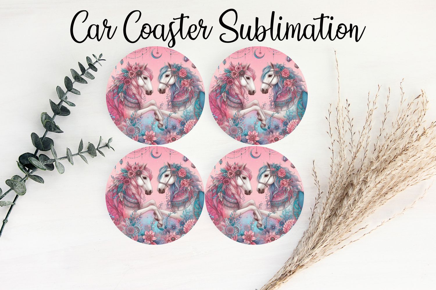 Car Coaster Sublimation Print - Boho Horses
