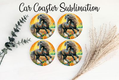 Car Coaster Sublimation Print - Horse Daisies