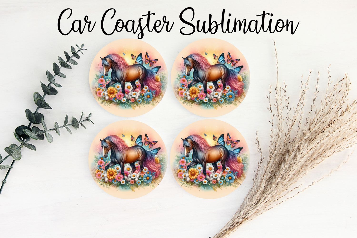 Car Coaster Sublimation Print - Horse Daisies 2