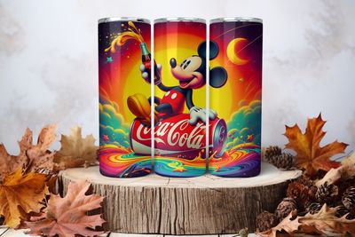20oz Skinny Sublimation Tumbler Wrap Print - Mickey Colourful Coca Cola