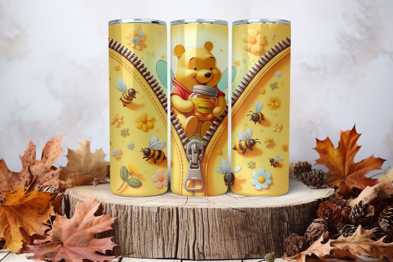 20oz Skinny Sublimation Tumbler Wrap Print - Pooh Honey Bees 2