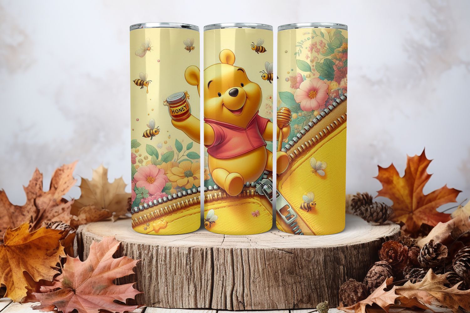 20oz Skinny Sublimation Tumbler Wrap Print - Pooh Honey Bees 3
