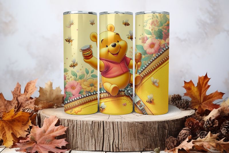 20oz Skinny Sublimation Tumbler Wrap Print - Pooh Honey Bees 3