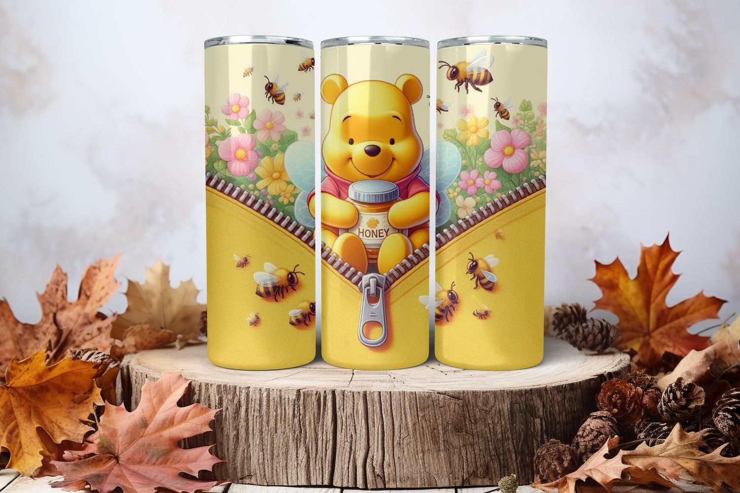 20oz Skinny Sublimation Tumbler Wrap Print - Pooh Honey Bees