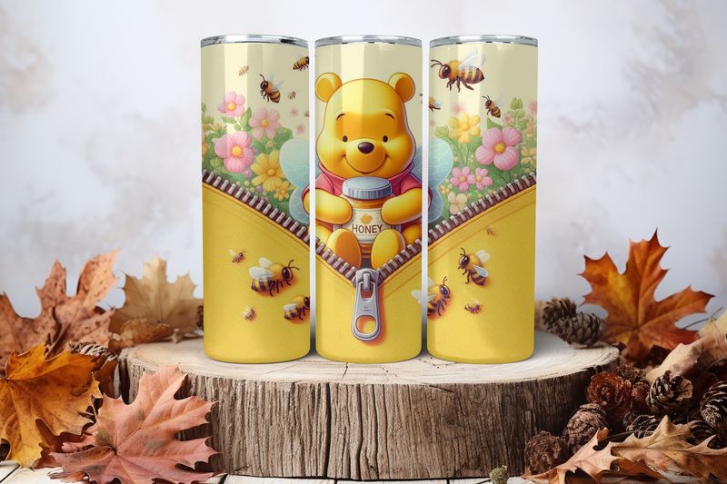20oz Skinny Sublimation Tumbler Wrap Print - Pooh Honey Bees