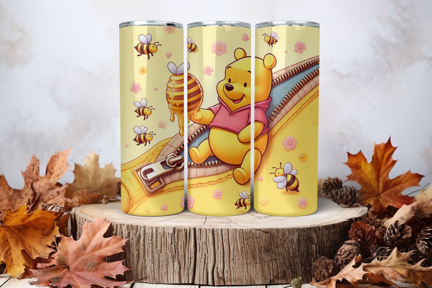 20oz Skinny Sublimation Tumbler Wrap Print - Pooh Honey Bees 4