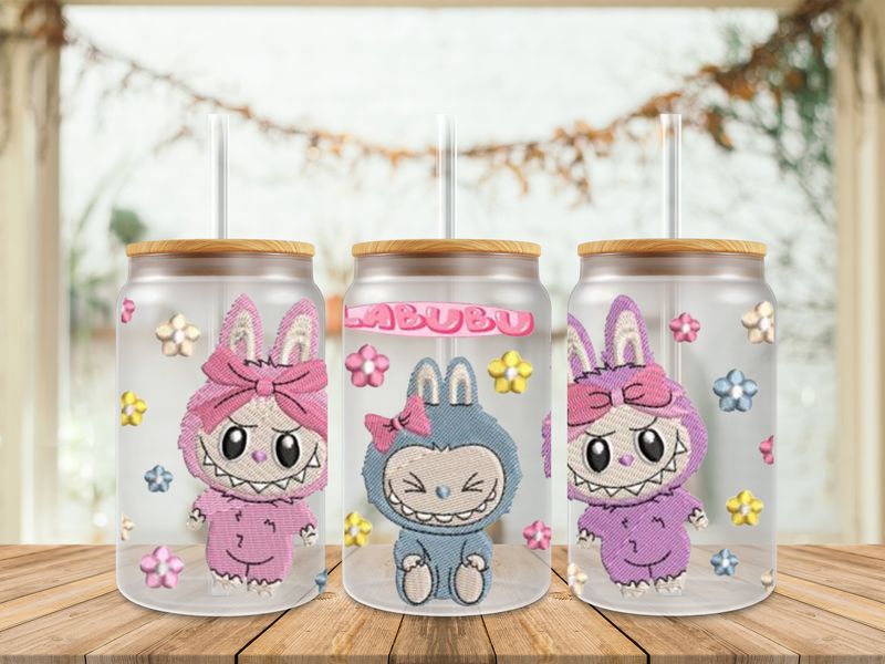 Double Sided Three Labubu With Flowers