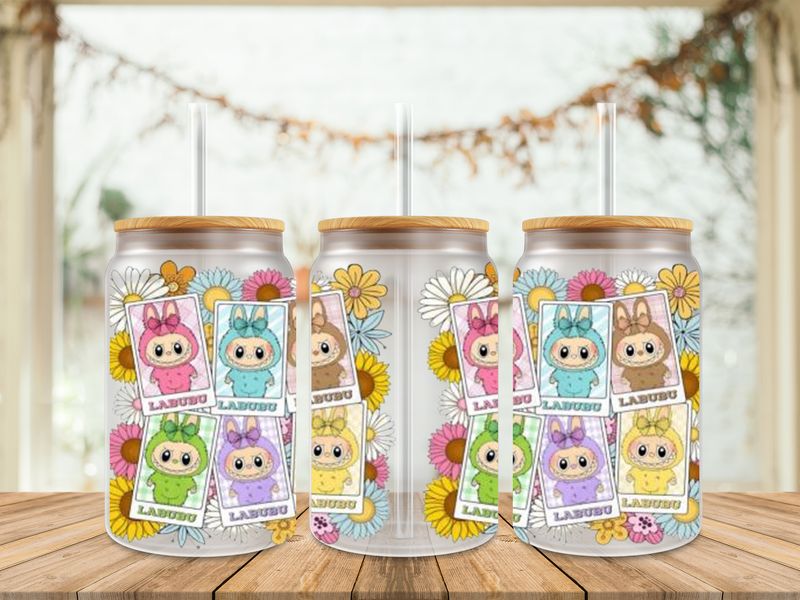 Double Sided Labubu Squares With Flowers