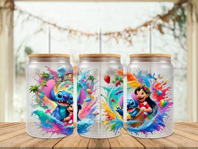 16oz Sublimation Tumbler Wrap Print - Stitch Colour Splash 1
