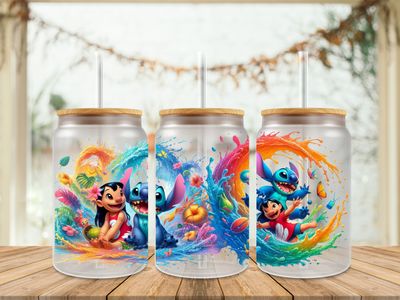 16oz Sublimation Tumbler Wrap Print - Stitch Colour Splash 2