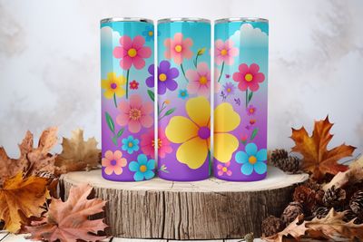 20oz Skinny Sublimation Tumbler Wrap Print - Flowers Colourful