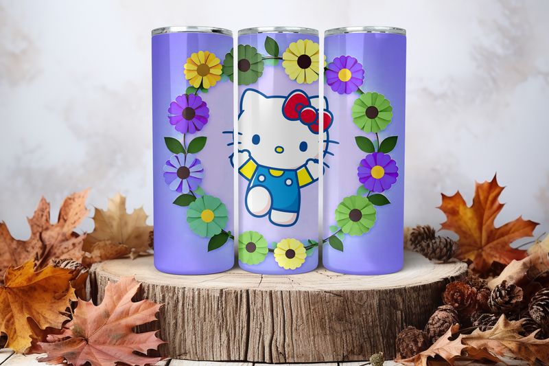 20oz Skinny Sublimation Tumbler Wrap Print - Hello Kitty Purple
