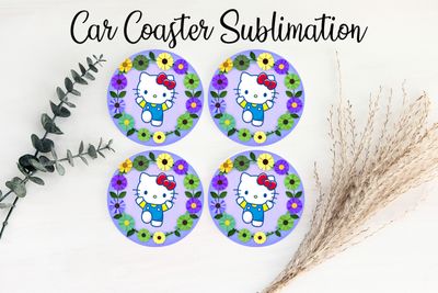 Car Coaster Sublimation Print - Hello Kitty Purple