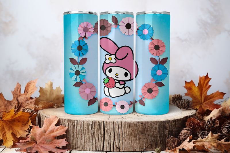 20oz Skinny Sublimation Tumbler Wrap Print - My Melody With Strawberry