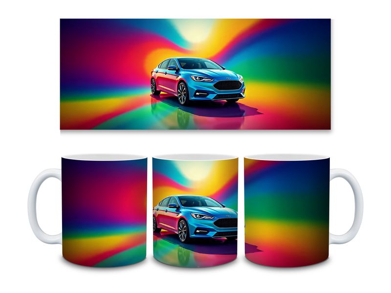 Blue Car Colourful 11oz Mug Sublimation Wrap Print