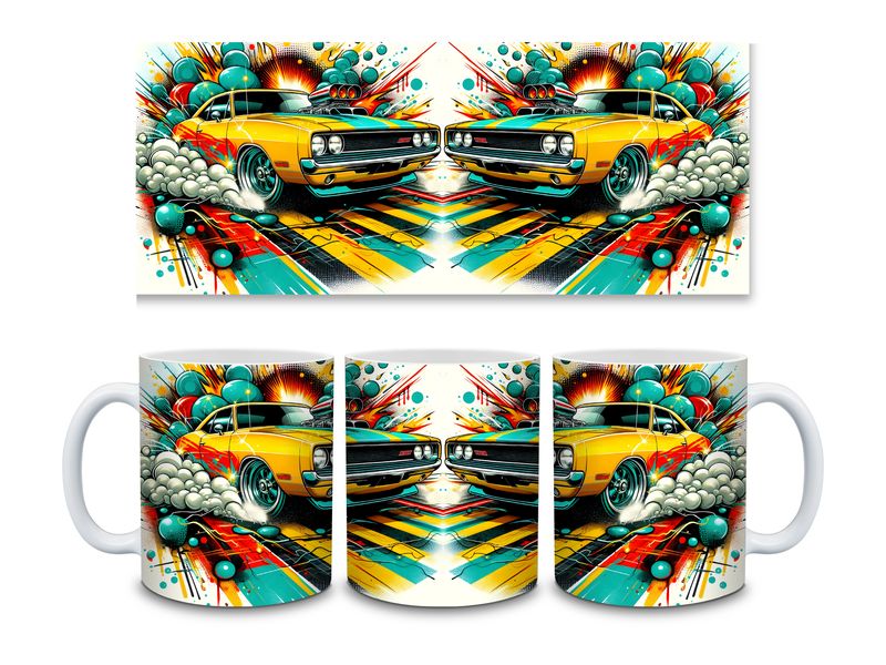 Drag Race Muscle Car Explosion 11oz Mug Sublimation Wrap Print