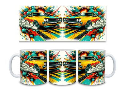 Drag Race Muscle Car Explosion 11oz Mug Sublimation Wrap Print
