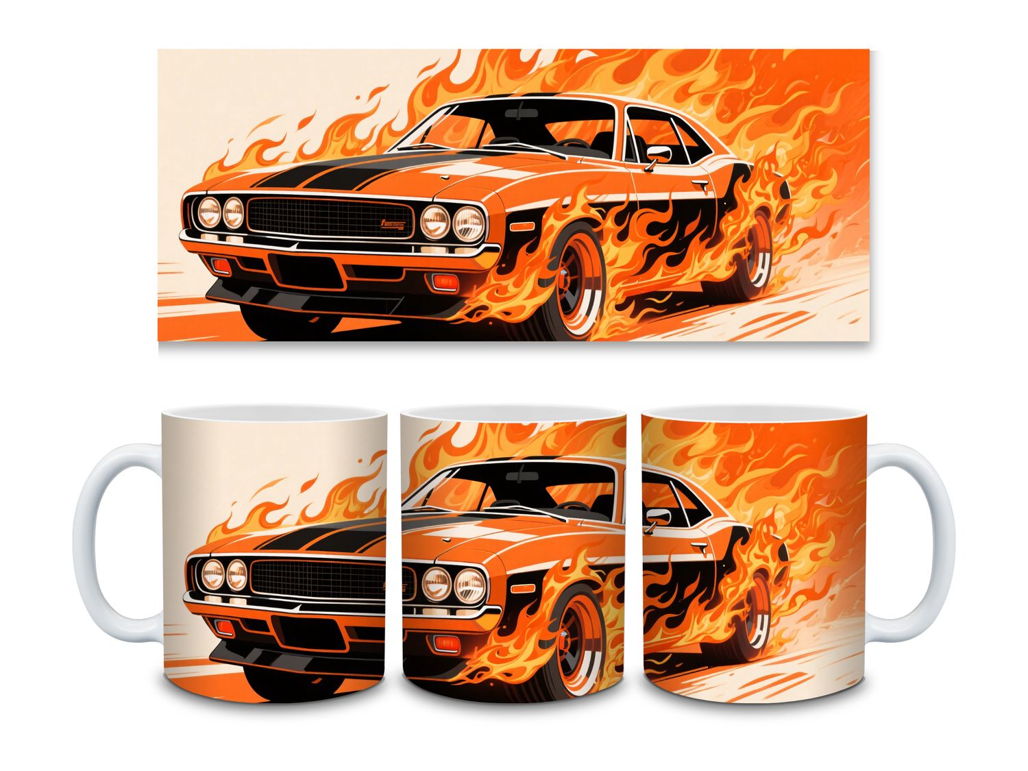 Muscle Car Fire Theme 11oz Mug Sublimation Wrap Print